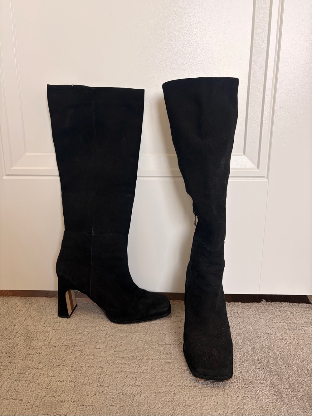 Sam Edelman Black Suede Knee-High Heeled Boots
